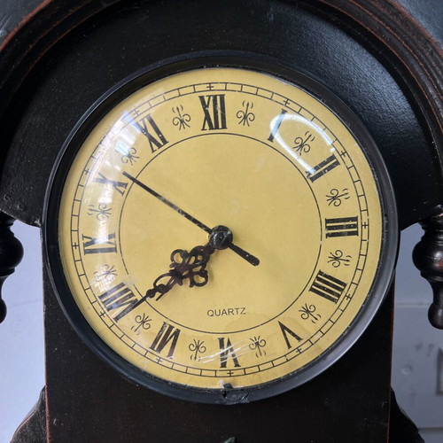 Wooden vintage table clock used, functional quartz
