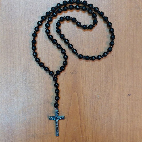 Necklace rosary with cross new, metal pendant and resin beads