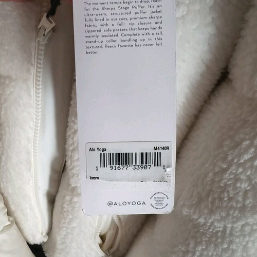 Alo Yoga Sherpa Puffer Jacket new, white, women's L/XL
