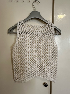 White fishnet top with loose knit, size S