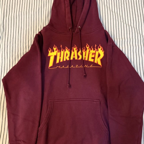 Thrasher Flame Hoodie like new, size Small, burgundy