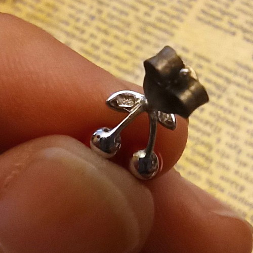 Silver stud earrings with cherries used
