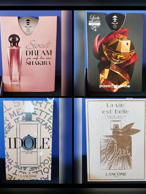 Perfumes unused, pack of 4 samples Sweet Dream Shakira, Lady Million, Idole, La vie est belle