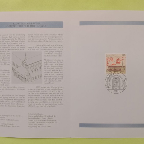 German 1998 first day cover stamp set, mint condition