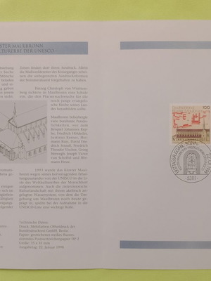 German 1998 first day cover stamp set, mint condition