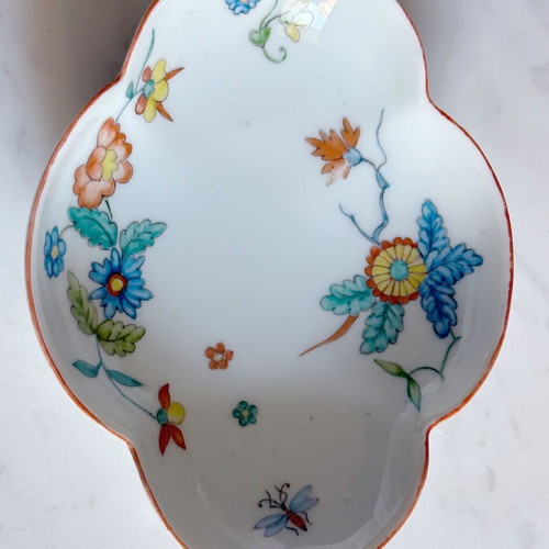 Antique Chantilly porcelain perfume bottle and dish used, Kakiemon style
