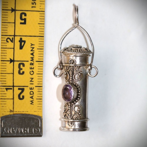 925 Silver Pendant Hidden Box with Amethyst New