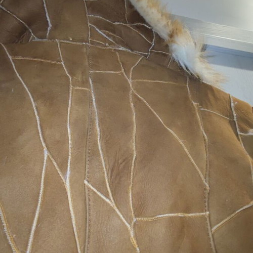 Women's fur with real beaver leather used, size M, white and brown