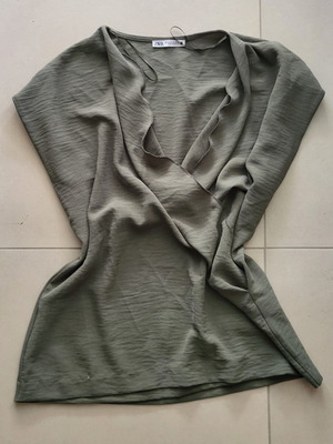 Zara draped blouse medium, khaki, like new