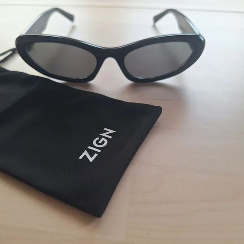 ZIGN Vintage Style Black Cat-Eye Sunglasses with Pouch new