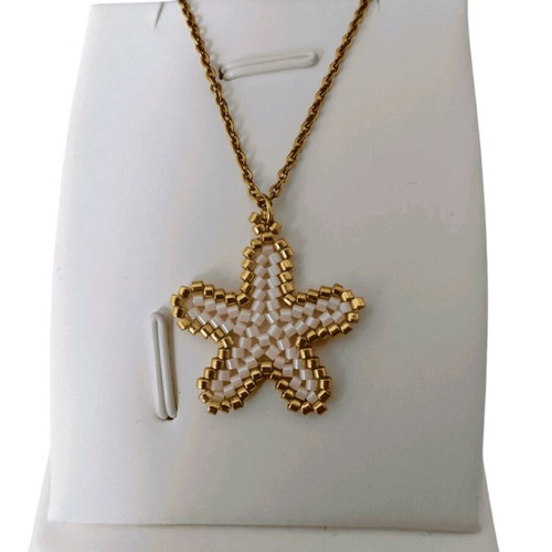 Steel starfish miyuki necklace made to order, beige and gold