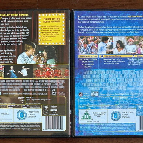 High School Musical movie pack 3 DVDs and 1 Blu-ray like new with subtitles
