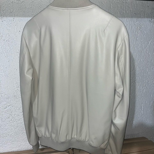 Bomber jacket text leather size M new, ice gray color