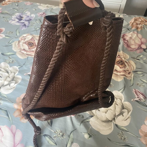 Leather backpack bag, brown, slight gloss