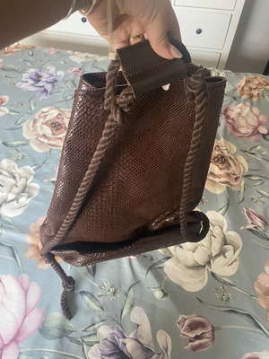 Leather backpack bag, brown, slight gloss