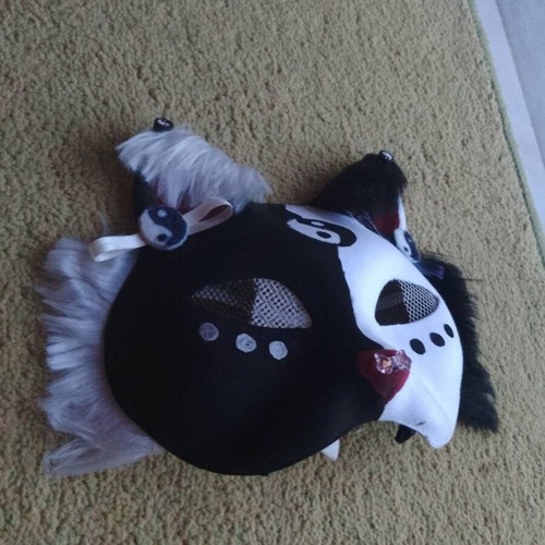 Therian Face Mask handmade, yin-yang cat design
