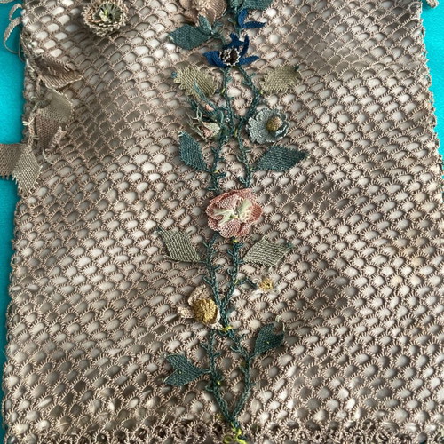 Women's tobacco pouch used 1900 hand-crocheted with embossed flowers