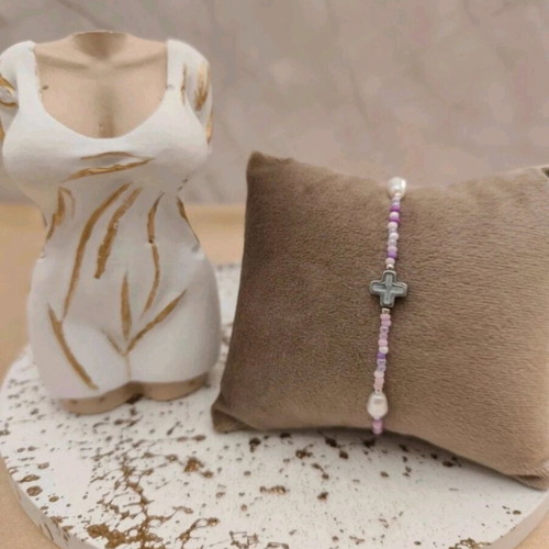 Steel bracelet with cross new, purple and silver