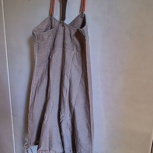 Enzzo beige linen dress with colorful flower print