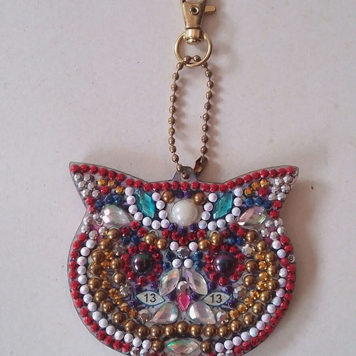 Cat-shaped double-sided keychain charm like new