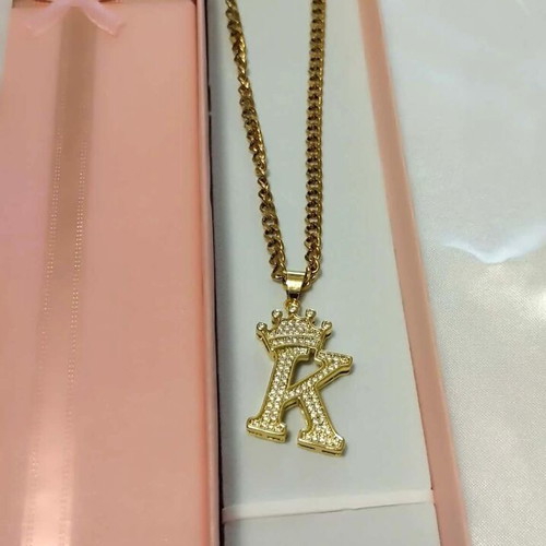 Monogram necklace gold new with sparkling zircon unisex