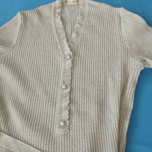 Dorella Filati Fantasia Metallic Silver Ribbed Knit Top Size M like new