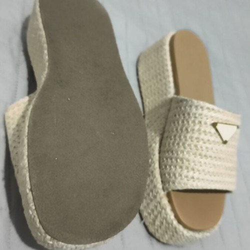 Prada women's beige crochet flatform slides, size 38