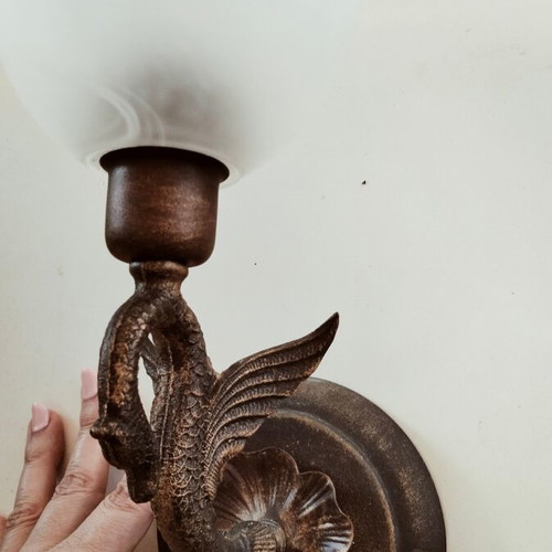Collectible Antique Wall Sconce Solid Bronze with Alabaster Opaline Glass