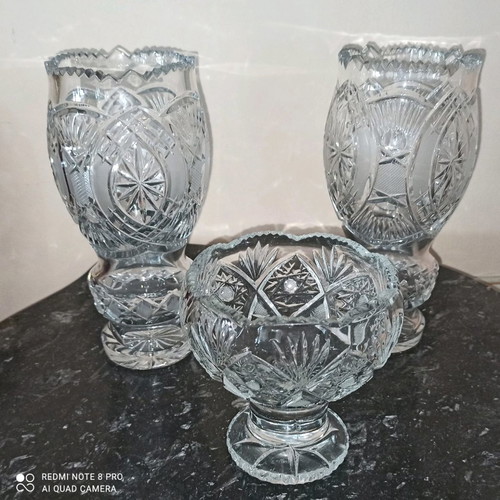 Crystal vases and fruit bowl like new, set of 3 pieces