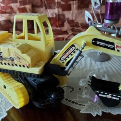 Children's toy bulldozer used, plastic