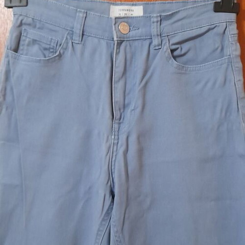 Terranova women's high-waisted blue jeans used, flare with frayed hem