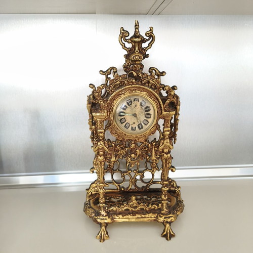 Vintage Peter Baroque style brass table clock used