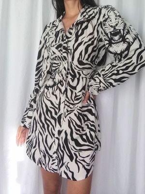 Italian women's shirt dress with zebra and tiger print, used, XS-S