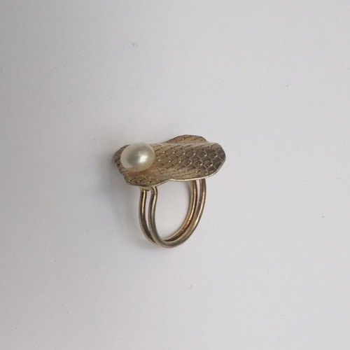 Ring gold plated silver 925 with cultivated 7.5mm pearl new