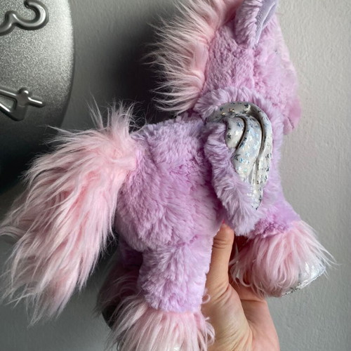 Pegasus plush toy pale pink and light purple with silver stars used