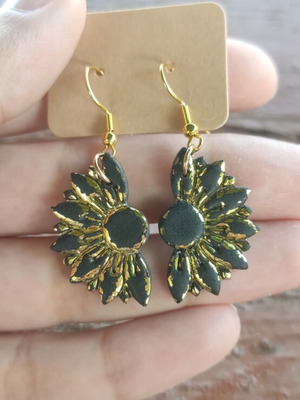 Handmade earrings from polymer clay with steel hooks, new, black and gold