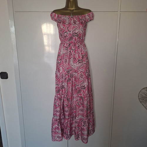 Shein Paisley Pink Maxi Summer Off Shoulder Dress, size M