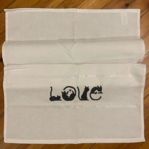 Kitchen towel hand embroidered with DMC thread new 44x76 cm