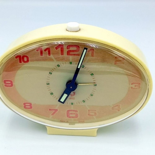 Vintage JAZ analog alarm clock tabletop like new, beige