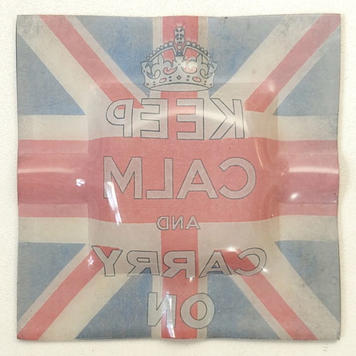 Glass Ashtray England Flag Keep Calm and Carry On like new