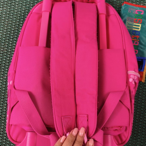 United Colors of Benetton school trolley bag, fuchsia with floral and butterfly design