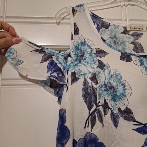 Asymmetric dress with floral pattern, cold shoulder, size L-XL, like new