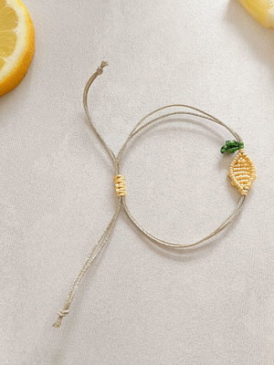 Handmade macrame bracelet with lemon design new, yellow