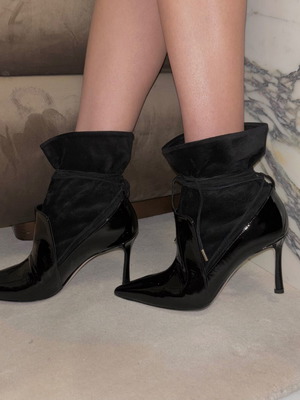Ghazal Paris stiletto ankle boots new, black leather, 8.5 cm heel