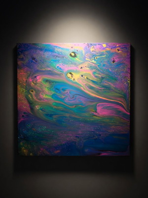 Aurora Cascade Vibrant Rainbow Fluid Acrylic Painting 70x70 cm new