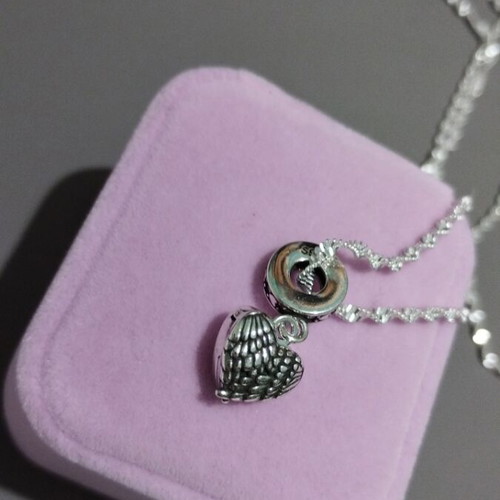 Silver pendant heart locket with angel wings and 60 cm chain new