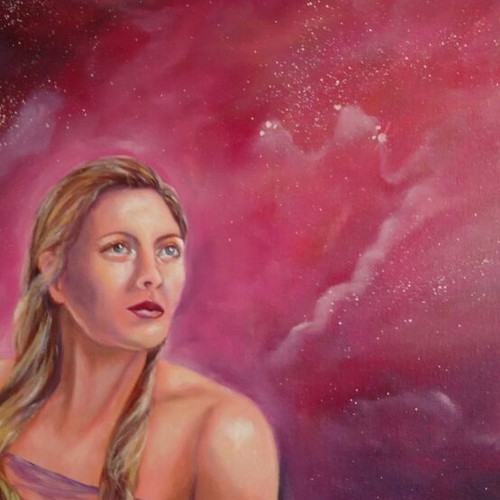 Oil painting on canvas 70x90 cm "In the Cygnus constellation" new