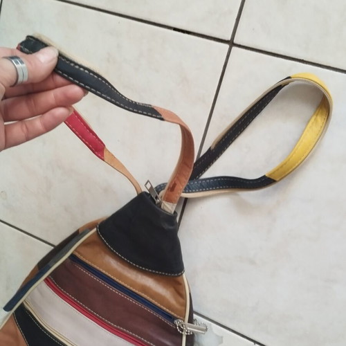 Multicolor genuine leather patchwork sling backpack