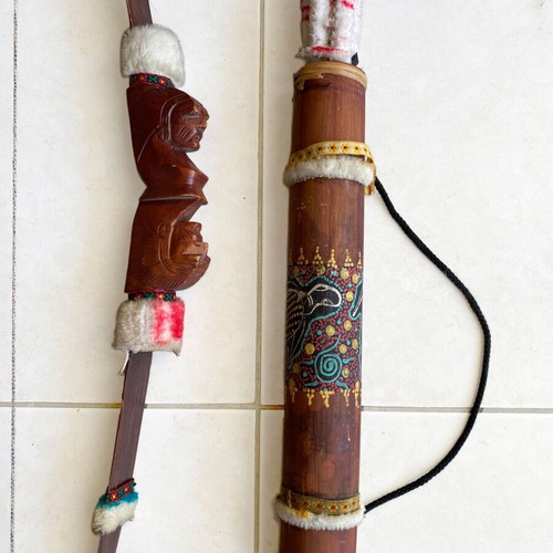 Decorative ethnic bow set with quiver and arrows used