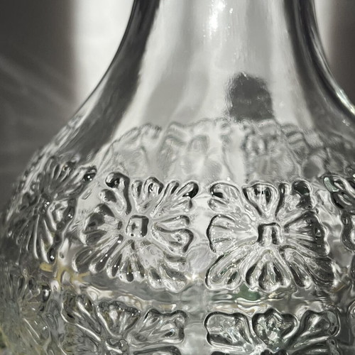 Vintage Glass Carafe 70s with Embossed Daisy Pattern Made in Italy